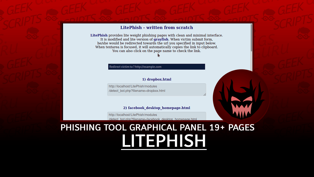 LitePhish Phishing Tool with Graphical Panel 19 Templates