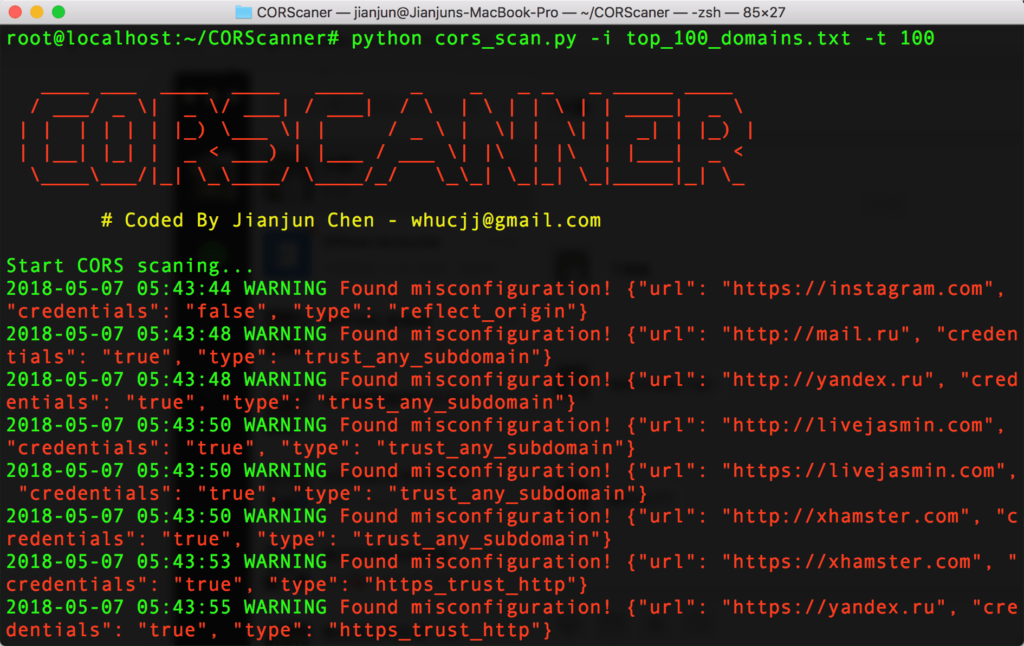Screenshot of CORScanner