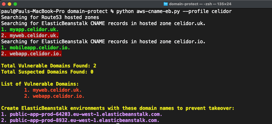 Screenshot of Domain-Protect usage